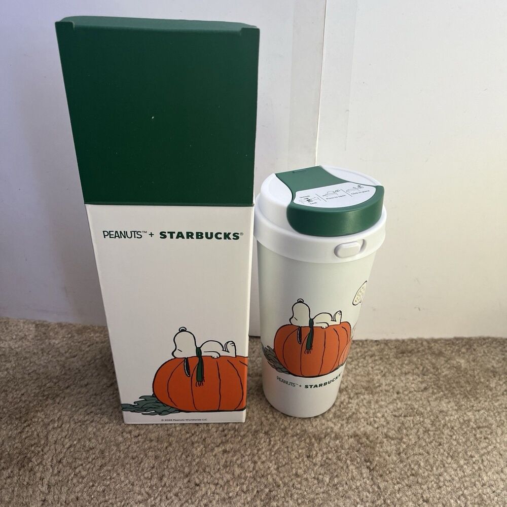 Starbucks x Peanuts Snoopy Pumpkin Coffee Tumbler Mug White Color New With Box